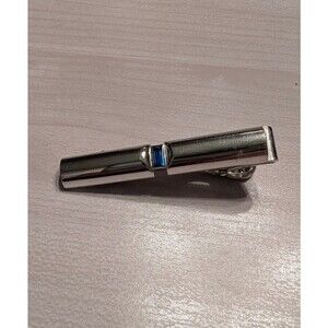 Anson Silver Tone Tie Clip with Blue Accent Bar  Classic Minimalist Men’s Formal